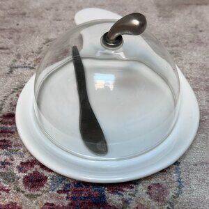 Mapco White Ceramic With Glass Dome Butter Dish In Great Shape!!